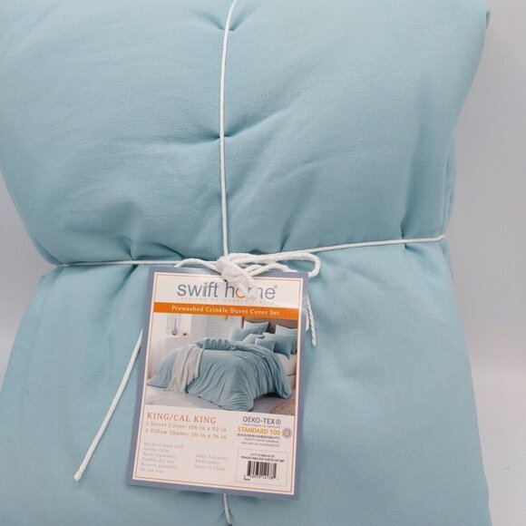 Swift Home Prewashed Crinkle Duvet Cover Set King/Cal King Blue - Picture 4 of 5